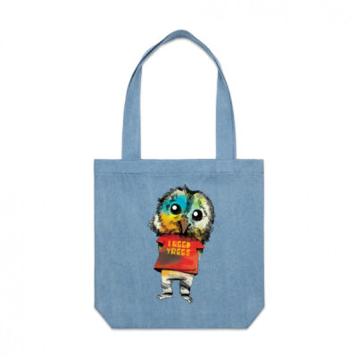 clik creative prints - owl - denim-tote Thumbnail